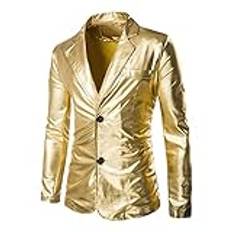 liaddkv Sakko herr sportig kavaj herr regular fit mode lackläder kostym jacka svart kavaj lätt kostym kavaj kostym jacka för affärer, bröllop, fest, festlig, Guld, XXL