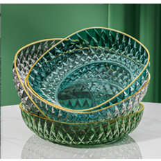 Light Luxury Fruit Plate Salad Dish Bread Plate Transparent Golden Diamond Pattern tray dish and plate