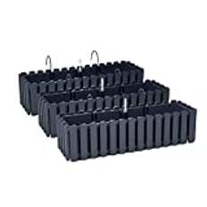 3x Blomlåda Blomkruka med Fästen - 58 x 18 x 16,2 cm - Plantkruka Bevattningssystem Balkong Lådplantor, Antracit