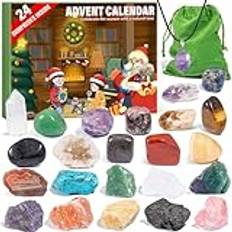 QianCannaor adventskalender i kristall 2024 med 24 dagar julnedräkning, naturliga stenstenar och mineraler för att utforska, lärande, samling, vetenskaplig julklapp