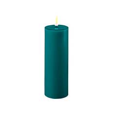 Deluxe Homeart Real Flame LED Bloklys - Ø 5 x H 15 cm - Stearin/resin - Jade green