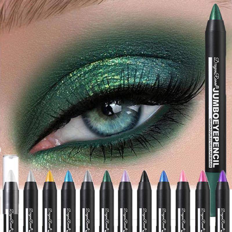 Smoky Dark Green Eyeshadow Pencil Stick Vattentät pärlemorskimrande 12 färger Metallic Glitter Eye Shadow Highlighter Pen Sminkverktyg