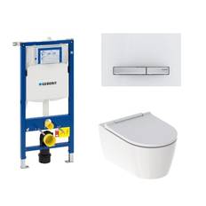 Geberit Sigma 112 cm toiletpakke, inkl. Geberit ONE, Turboflush + SoftClose toiletsæde, og Sigma50: Hvid (krom detajler) trykknap