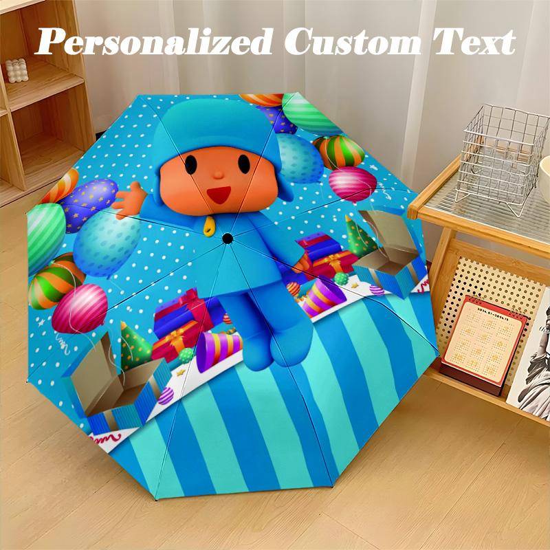 8-ribbat helautomatiskt paraply, Pocoyo-design Fällbart paraply för sol- och regnskydd Resa cm