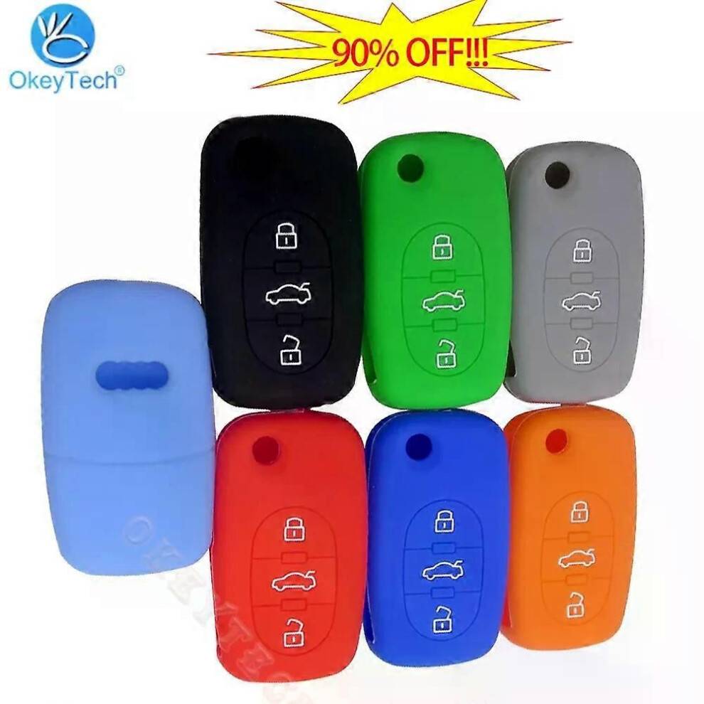 OkeyTech Fodral med 3 Knappar, Vikbart Fjärrnyckelskydd, Bilnyckelfodral, Fob-skinn, Set, Plånbo