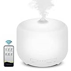 Austepax Aroma diffuser 500 ml ultraljud luftfuktare diffusor för eteriska oljor med fjärrkontroll kontroll, doftlampa för eteriska oljor med 8 färgljus, för sovrum, vardagsrum, kontor, vit