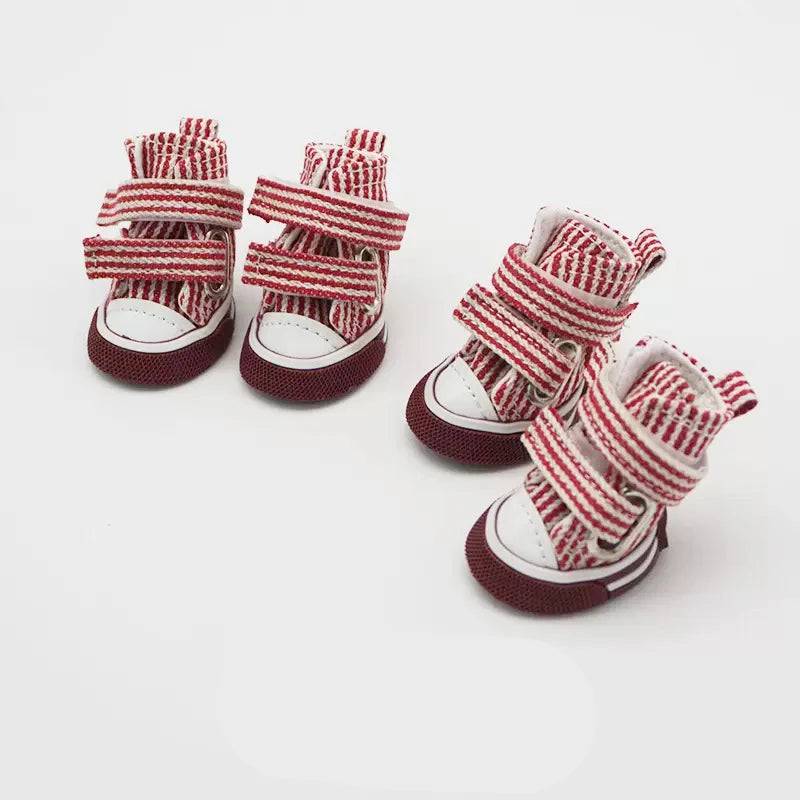 Anti-Slip Dog Shoes & Breathable Canvas Booties – Set of 4 - red stripe / no.4