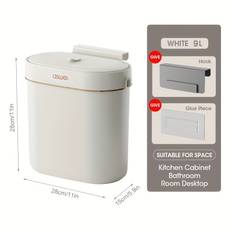 TEMU Wall-mounted Kitchen Trash Can 7l/9l - Polypropylene Oval Garbage Bin With Polished Finish, Odor Sealing Lid, Open-top Design, No Electricity Required - Ideal For Bathroom & Office Use - 1 Pack