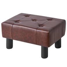 YMYNY Liten fotpall ottoman, konstläder rektangulär fotstöd ottoman med träben, soffa fotstöd puff soffpall, skor byte pall för vardagsrum entré kontor 40 × 30,5 × 22,5 cm brun HBD038Z