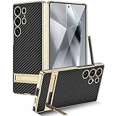 Miimall för Samsung Galaxy S25 Ultra läderfodral, [3-nivåers justerbart stativ] [elektropläterad PC-ram] smalt tungt anti-fingeravtryck anti-repor stötskydd för S25 Ultra telefonfodral – kolsvart