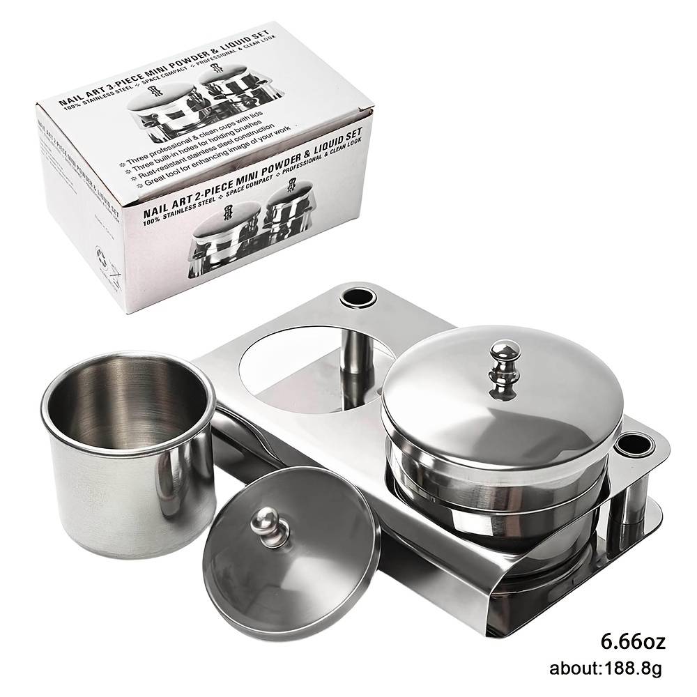 2pcs/set Stainless Steel Nail Art Pen Washing Cup Thickened Multifunctional Nail Brush Cleaning Tool Nail Acrylic Powder Storage Tray With Nail Brush Rack