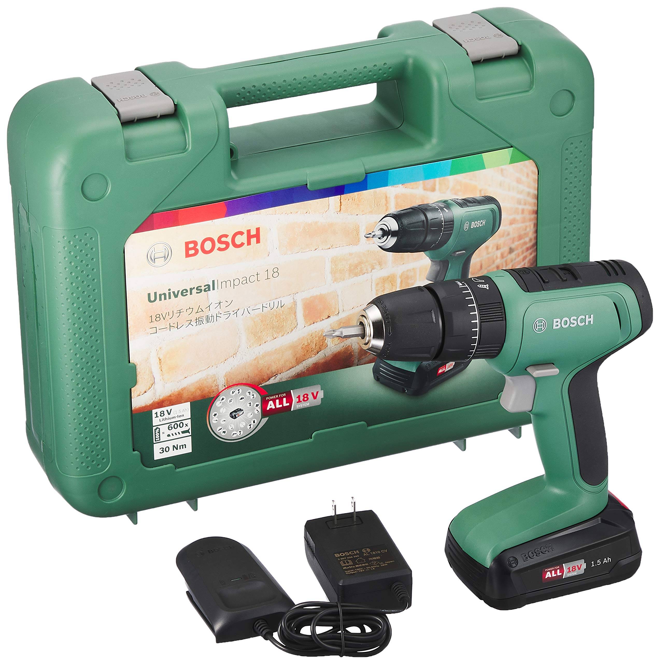 BOSCH 18V Cordless Vibrating Driver Drill Charger UID118 (1.5Ah, Included) grön