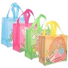 SOLUSTRE 4 St Påsar Påskägg Jakt Påsar Påsk Presentpåsar Med Handtag Återanvändbara Kanin Ägg Design Non-Woven Påsk Tote Goodie Bags För Påsk Godis Godis Festtillbehör