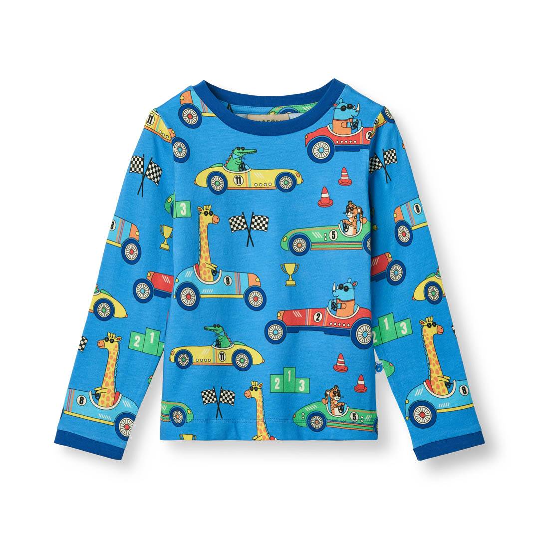 Langærmet bluse med racer biler - Tropic sea / 1-2