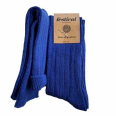 Ribstrikket merino uldsokker-kobolt blå Onesize dame