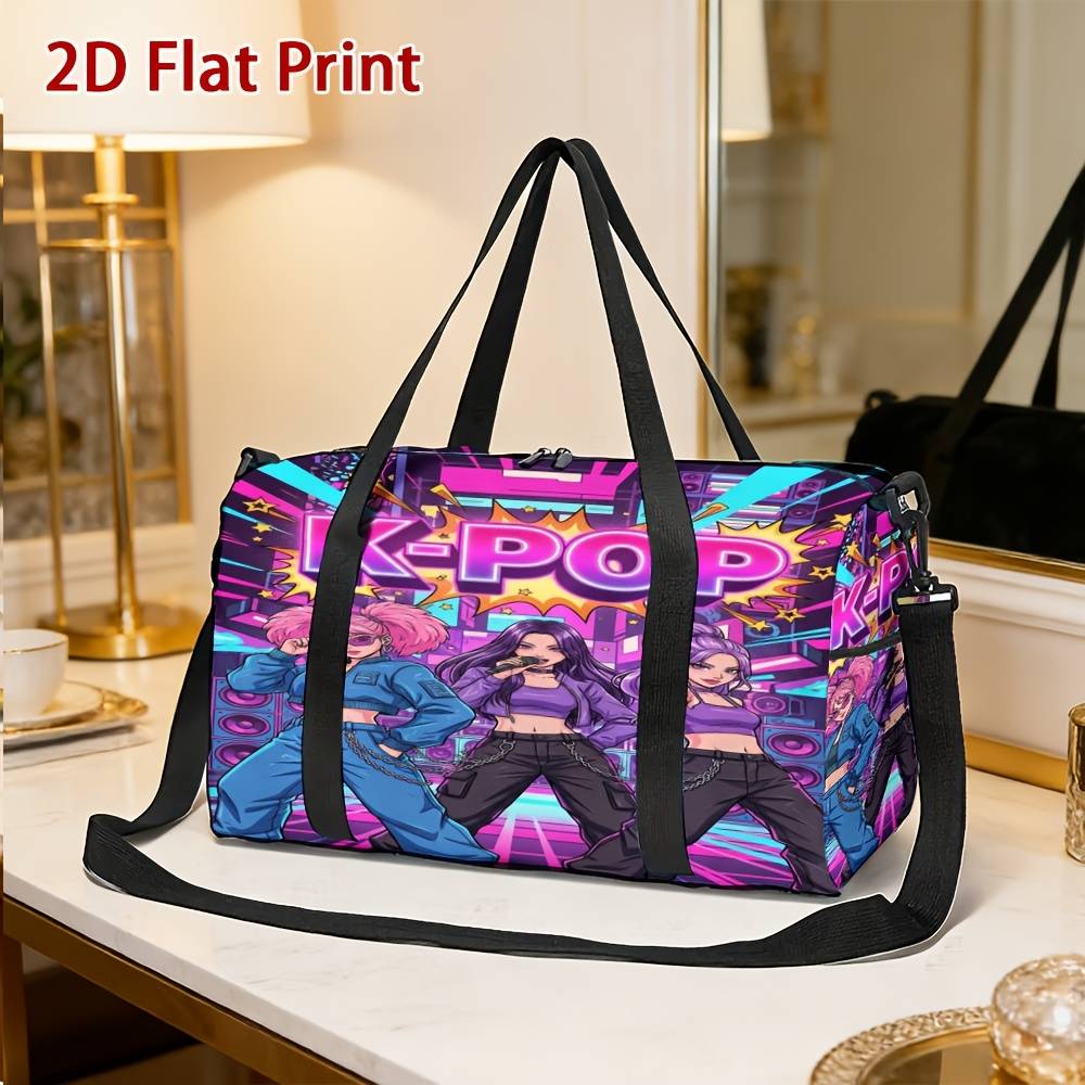 1pc Trendy Casual Large Capacity Travel Duffel Bag With Cool K Dancing Print