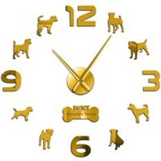 Patterdale terrier hundras vardagsrum vägg dekor klocka djur självhäftande diy 3d vägg klocka valp doggie älskare - Guld- / 47 tum