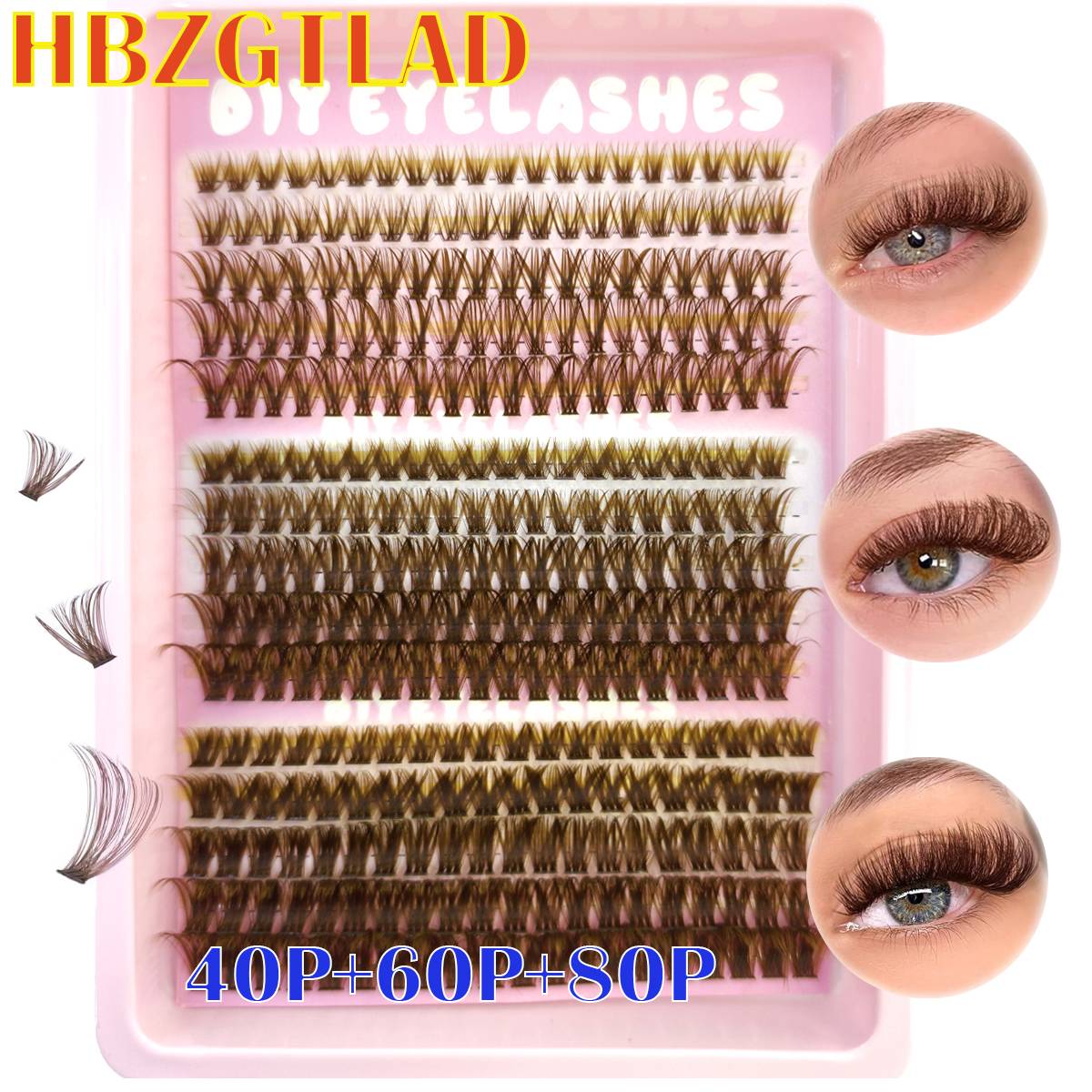 HBZGTLAD Spikes 40P-120P Brown Eyelash Clusters Naturally 240 Clusters Faux Cils Eyelash Extensions Wispy Lashes