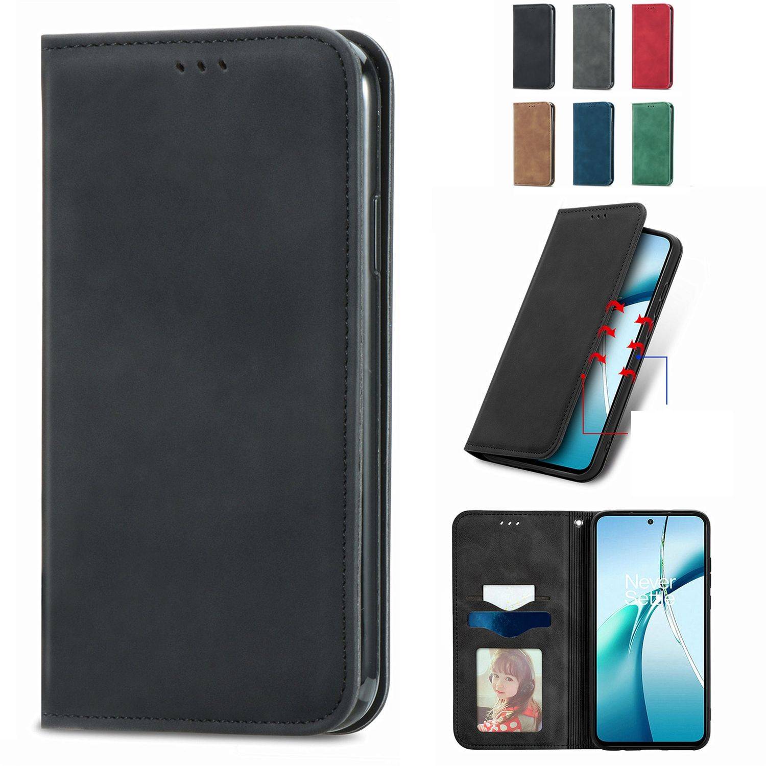 Läderplånbok Fodral med lock för Honor Magic 8 7 6 5 Pro Lite, Magnetisk stängning, Kortfack Telefonfodral