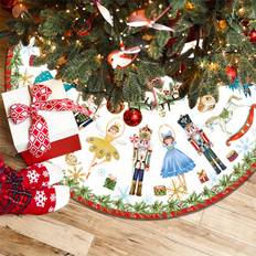 TEMU 48in Nutcracker Christmas Tree Skirt With Wreath - Festive Polyester Ornament Mat For Indoor/outdoor Holiday Decorations