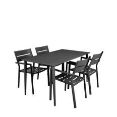 Cafesæt Delia 4 stole m. armlæn + bord 140x78, Antracit