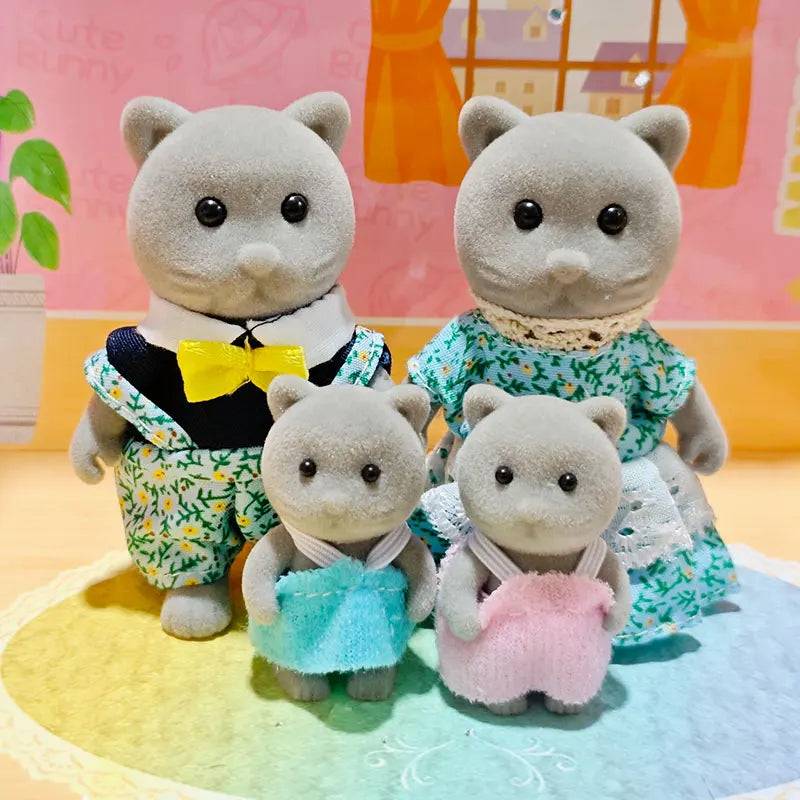 Forest Family Reindeer Rabbit Panda Animal Simulation Dollhouse Furniture Toy Set - Blue Cat Family