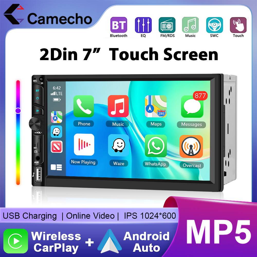 Camecho Car Radio 2 Din Wireless Carplay Android Auto Universal Car Multimedia Player Autoradio 7 Inch HD Screen FM Bluetooth
