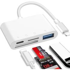 Loydia SD Card Reader for iPhone iPad, 4 in 1 Camera Card Reader, Charging Port, USB Port, TF and Micro SD Card Reader, Memory Card Adapter for iPhone 14/13/12/11/X/XS/XR/8/7 iPad, Plug and Play