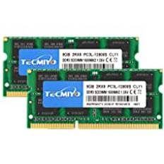 TECMIYO 16GB Kit (2x8GB) PC3L 12800s Sodimm DDR3 / DDR3L 1600MHz CL11 PC3-12800 1,35V / 1,5V 204Pin icke-ECC obuffert SODIMM-minne RAM för MacBook Pro, Imac, Macbook Mini