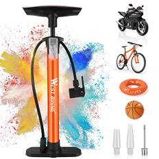 WESTGIRL Cykelpump, luftpump, cykel för alla ventiler, 11 bar, 160 Psi stående luftpump - stående pump för vägcykel, elcykel, mountainbike - cykelpump för franska ventiler och adaptrar (orange)