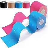 HONYAO® Kinesiologitejp, Kinesiology Tape (5m×5cm), Fysiotejp för Axlar, Rygg, Knän, Armbågar och Nacke, Sporttejp, Hudvänlig, Elastisk & Vattentät - Blå Rosa
