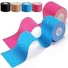 HONYAO® Kinesiologitejp, Kinesiology Tape (5m×5cm), Fysiotejp för Axlar, Rygg, Knän, Armbågar och Nacke, Sporttejp, Hudvänlig, Elastisk & Vattentät - Blå Rosa