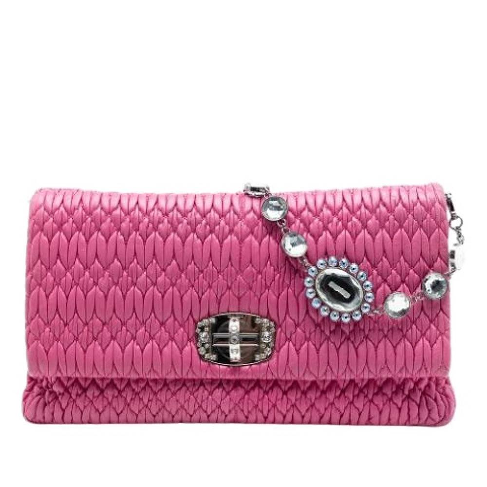 Miu Miu Pre-owned Pre-owned Gathered Nappa Satchel - Vintage - Dame - Lyserød - ONE SIZE - Uld
