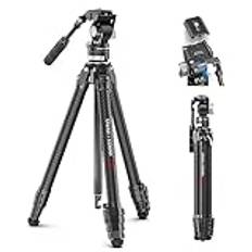 ULANZI Zero V Video Travel Tripod, 157,5 cm (62 tum) videostativ med 360° panorama vätskefyllehuvud och snabbkopplingsplatta, avtagbar mittpelare, kolfiber resestativ för DSLR videokamera