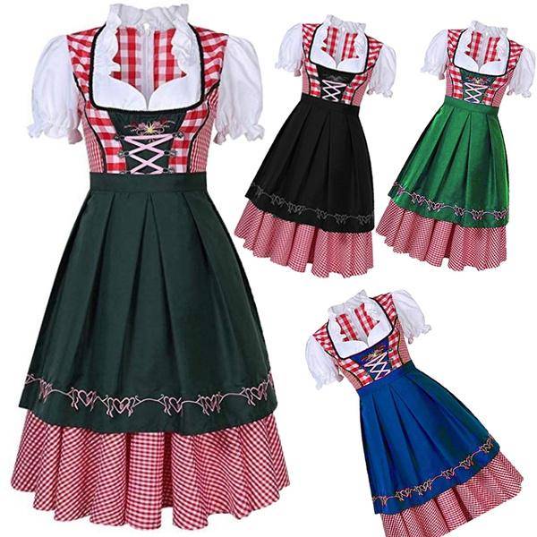 Dam Oktoberfestdräkt Plusstorlek Röd Rutig Tysk Oktoberfest Ölflicka Kostym Dirndl Klänning Ölkypare Biergarten Uniform cm