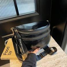 Fashion Double Zipper Fanny Pack, Women's Faux Leather Crossbody Bag With Wide Strap - Black - one-size