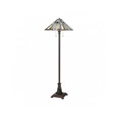 MAYBECK Tiffany gulvlampe i stål, resin og glas H157,8 cm 2 x E27 - Vintage bronze/Multi