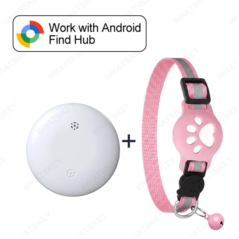 Google Find My Device Pet Collar Tracker for Cats & Dogs — Android Compatible - White-pink collar