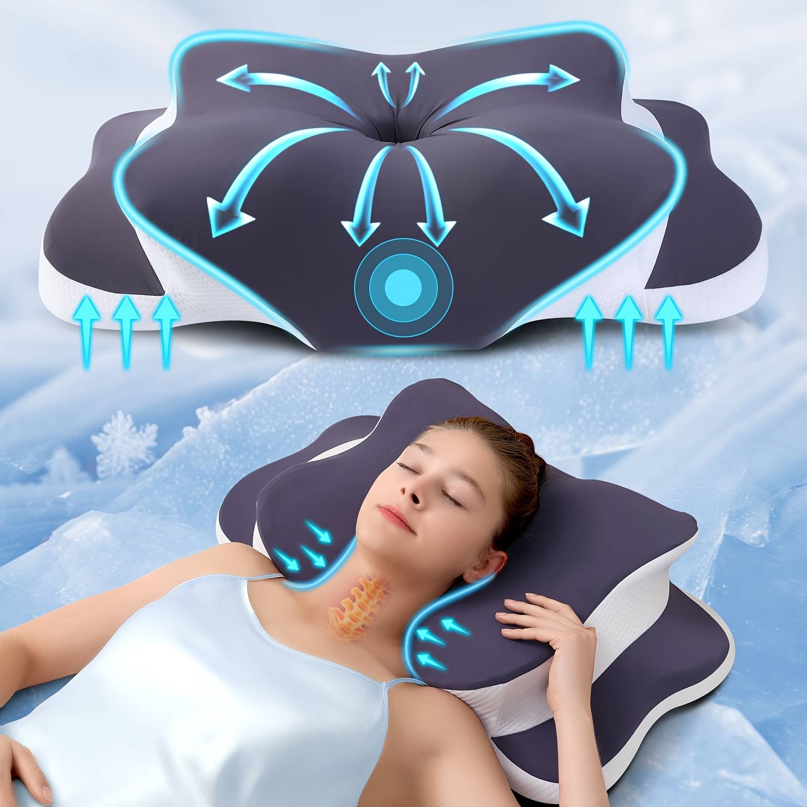 TEMU 2-height Adjustable Neck Pillow - Super Breathable Cooling Fabric, Cervical Support For All Sleeping , Deep Gray - Ideal Gift For Adults, Neck Pillow For Sleeping, Comfortable Sleep Aid