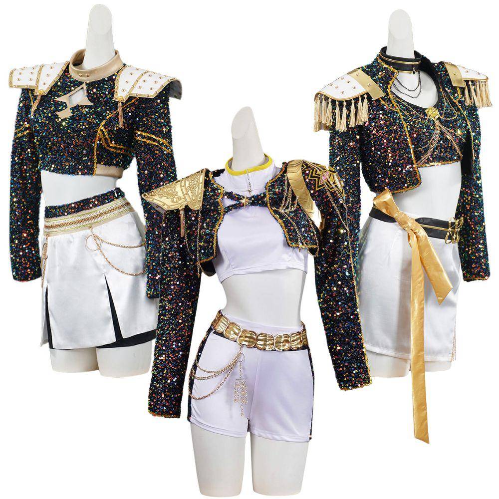 Barn Flickor Kpop Rumi Demon Hunters Zoey Mira Cosplay Fantasy Kostym Förklädnad för Barn Rollspel Kläder Halloween Karneval Dräkt cm