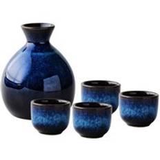 Hush&#xE5;ll japansk stil sake set bl&#xE5; mini keramik kolv vintage vinflaska flagon sprit sprit drinkware hip kolv
