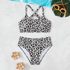 Tween Girls Leopard Print Ärmlös Sommarmode Bikini Badkläder Set - Multifärgad (8Y,9Y,10Y,11Y,12Y)