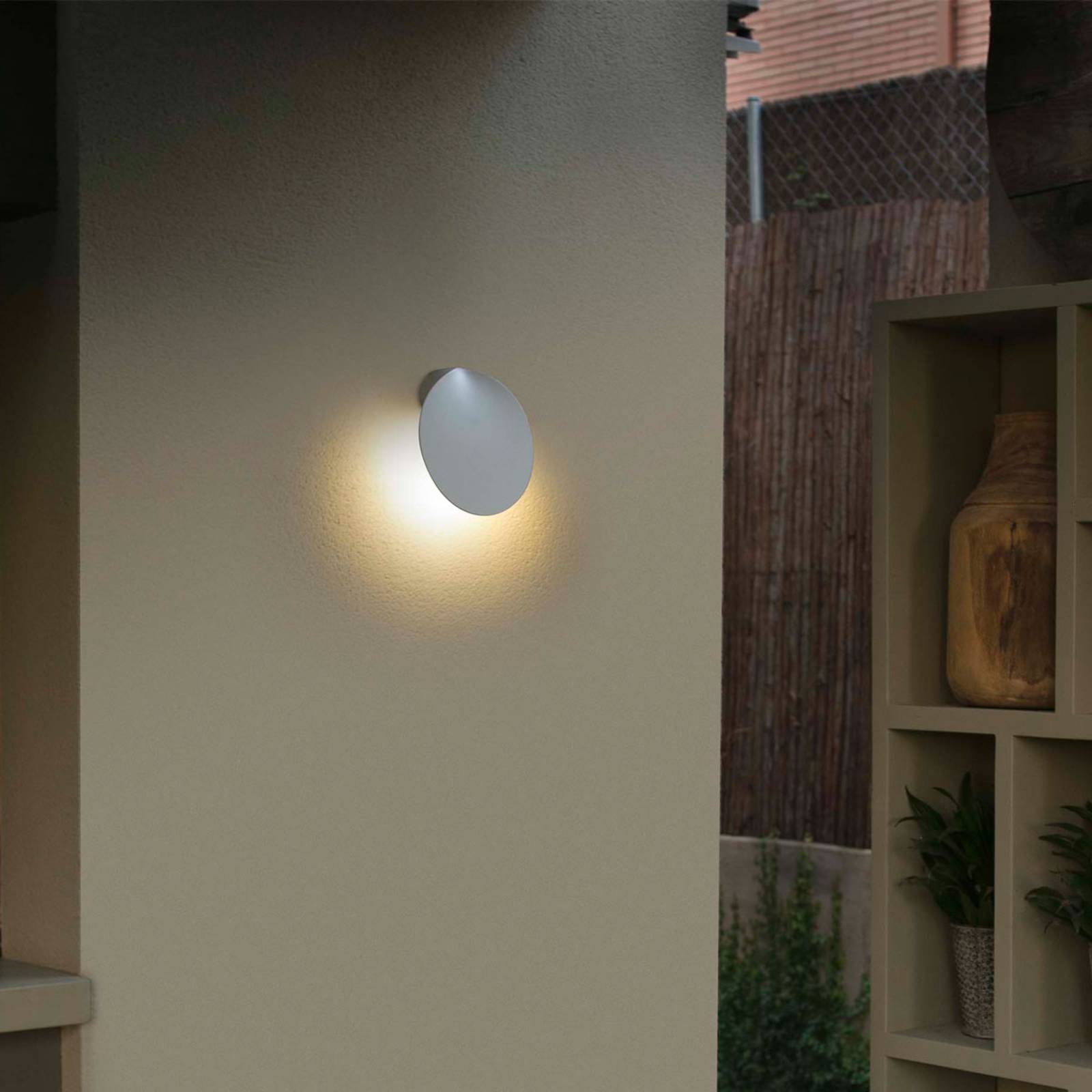 FARO BARCELONA LED utomhus vägglampa Lotus, Vitt / opal, Aluminium / grå / zink, Modern, LED-vägglampa utomhus