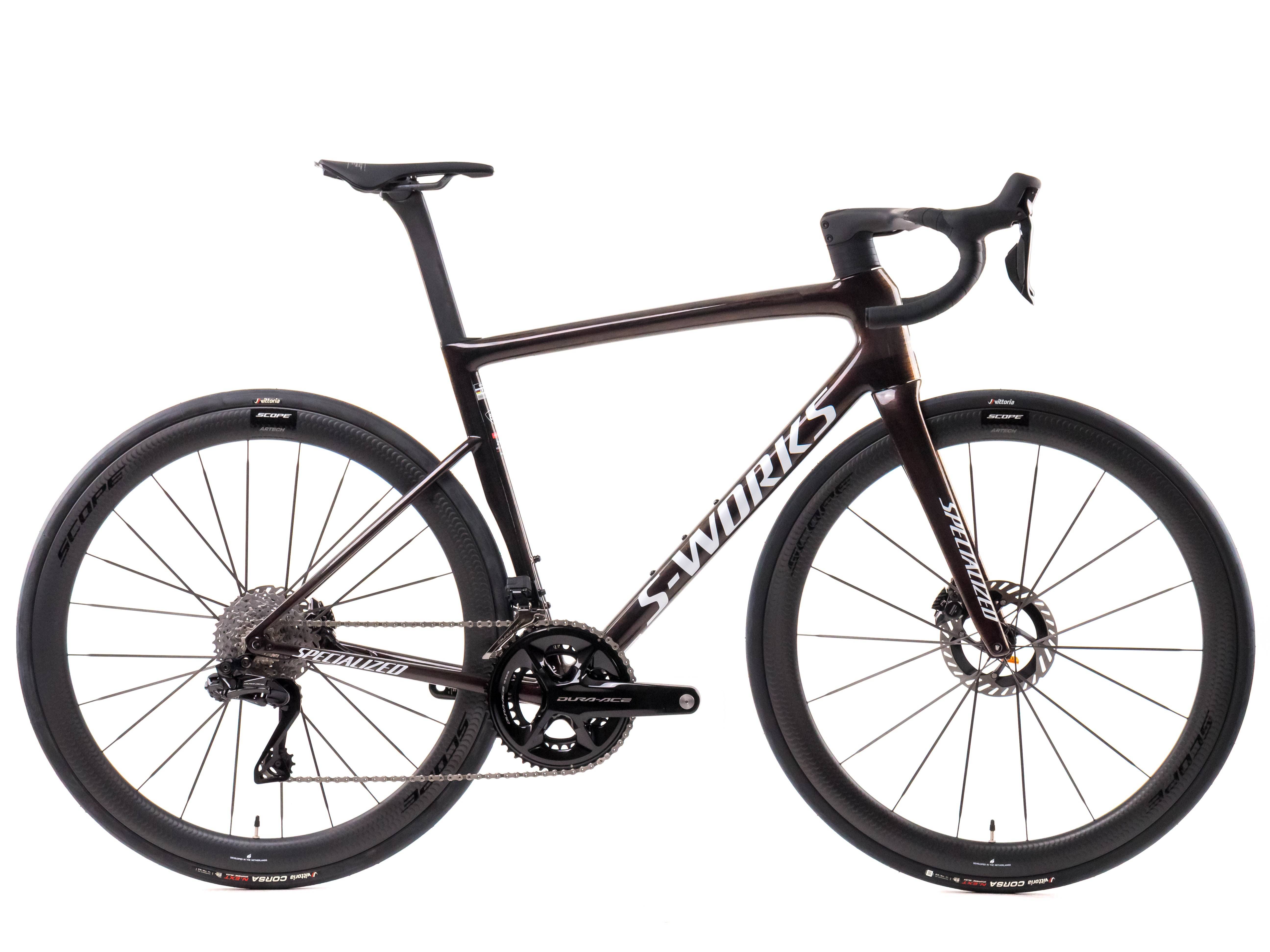 Specialized S-Works Tarmac SL8 2025 - Shimano Dura-Ace Di2 2x12sp Power Meter - Scope Artech 4 - Bikeroom / 56 / gloss carbon / red to gold blurred speckle / metallic white silver