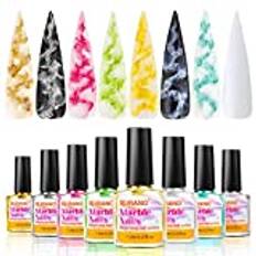 BURANO Marble Nail Polish, Fall Winer Blooming Gel Nail Polish Mable Ink Nails Alcohol Watercolor Marble Effect Tint Liquid for Nails, Water Tints Inks Art Nail Polish 8 Colors Set (Marble03)