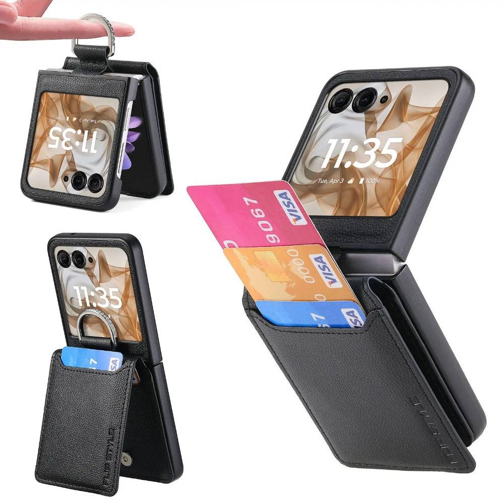 For Motorola Razr 60 50 Ultra Mooto Razr40 Phone Case Finger Ring Card Slot Holder Bag Purse Wallet PU Leather Protective Cover