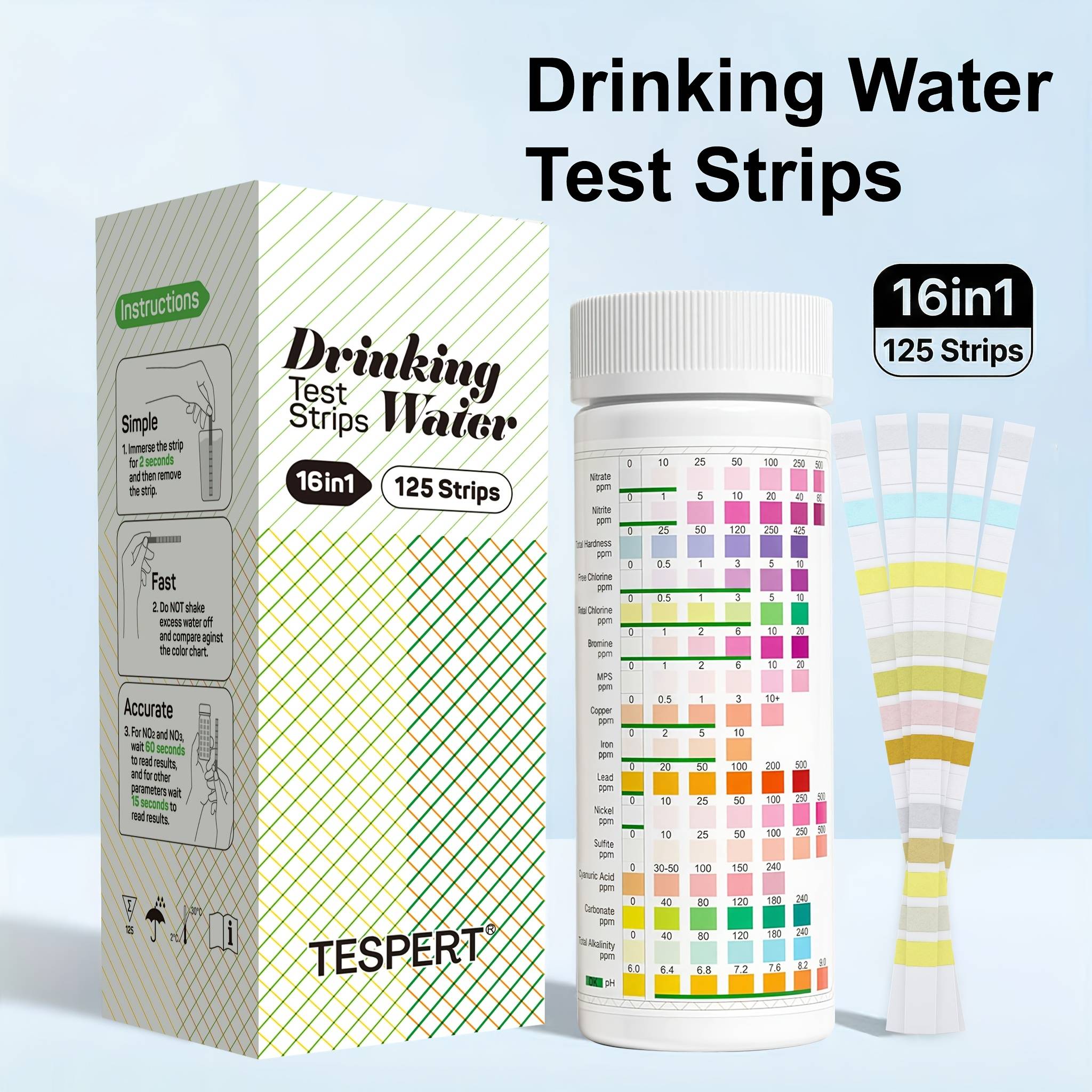 Water Testing Kits For Drinking Water: 125 Strips 16in 1 Drinking Water Test Kit, Tespert Water Test Strips With Hardness, Ph, For Mercury,,,, , Cyanuric Acid
