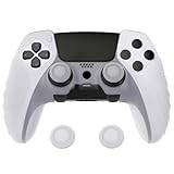 PlayVital Skydd Fodral Ergonomiskt för ps5 Edge Controller,Mjukt Silikon Skyddande för ps5 Edge Controller med Joystickhölje Anti-Slip Cover Case för ps5-Transparent Vit(Guardian Edition)