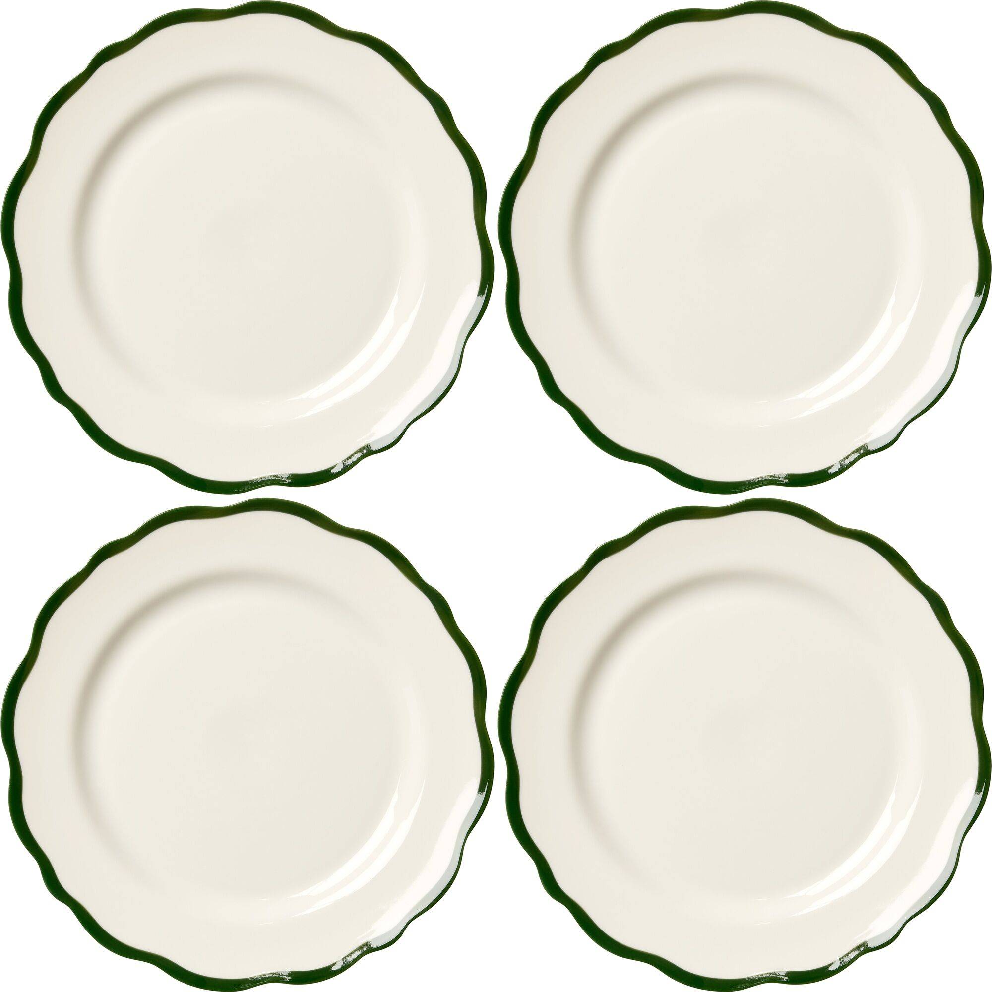 Fleur Assiett 21 cm Set Om 4 Vit/Mörkgrön - Vit / Mörkgrön