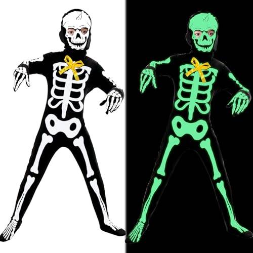 SOETDERT Skelettdräkt, halloweenkostym, fluorescerande glöd i mörkret, pojke, barn, halloween, karneval (M)
